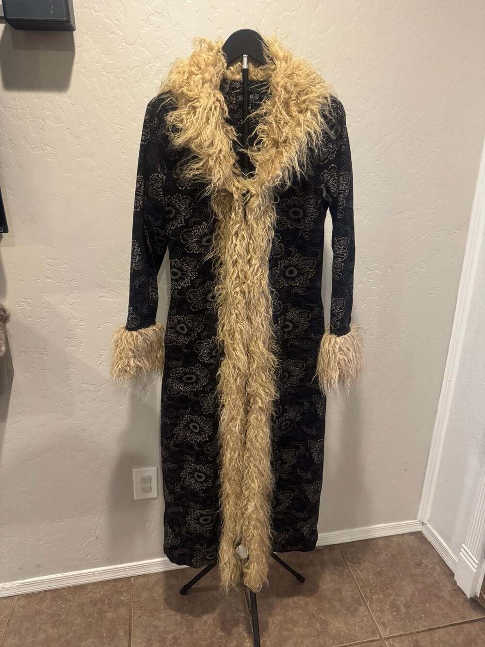 Penny Lane Current Mood Brocade Faux Fur Maxi Coat Black Afghan Style